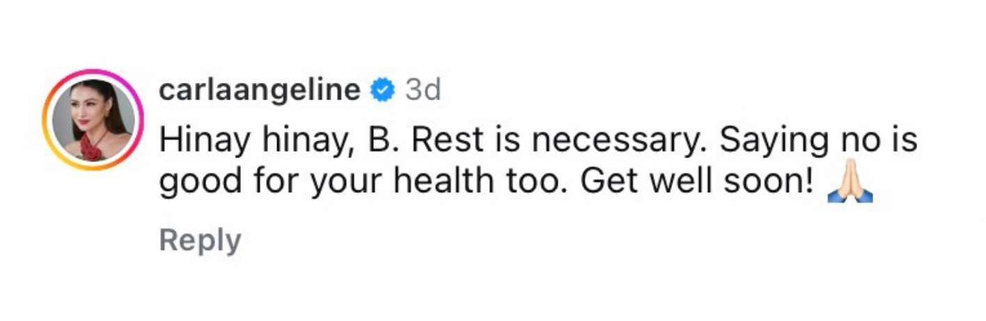 Screenshot of Carla Abellana's comment on Bianca Umali's health scare post